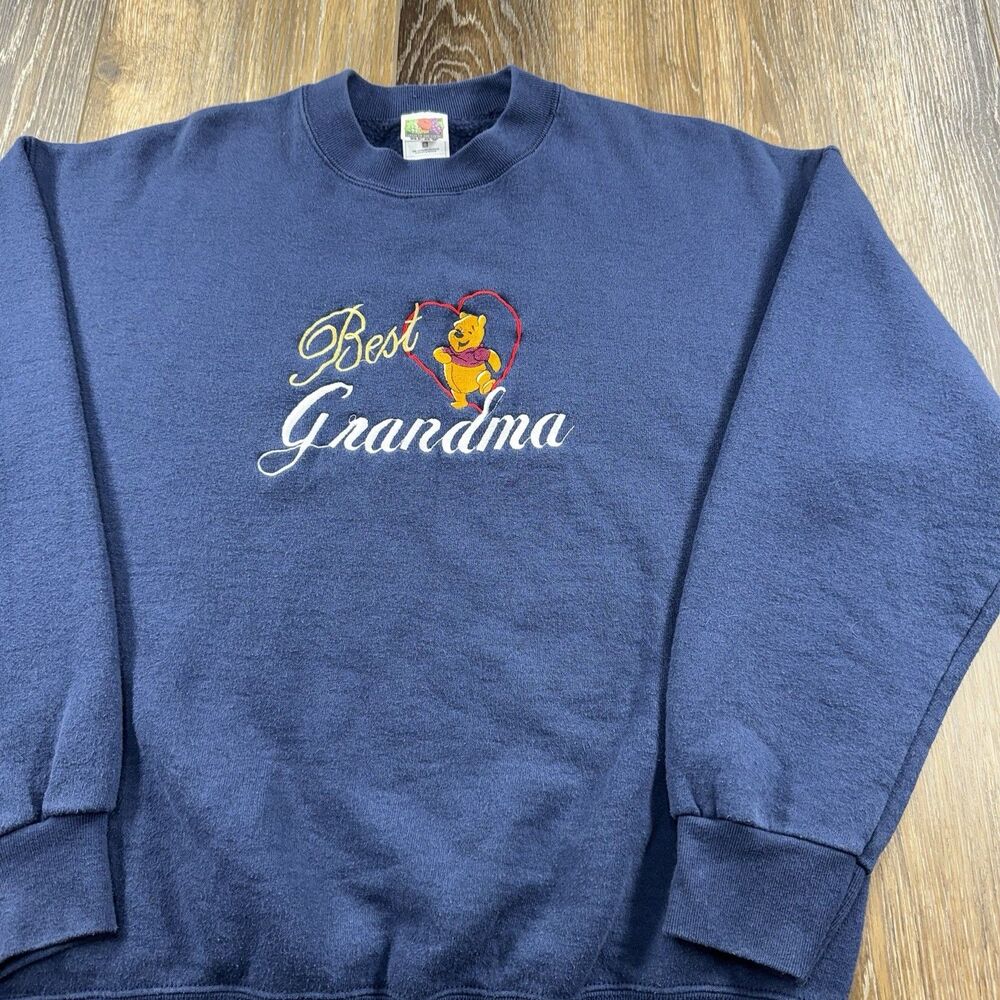Vintage Winnie The Pooh Sweatshirt Mens L Blue Best Grandma Disney Sweater 90s